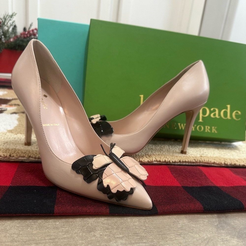 New Kate Spade Laurie Heels Butterfly Women’s 6.5 w/ Box Pale Pink Nappa Leather - Picture 7 of 16